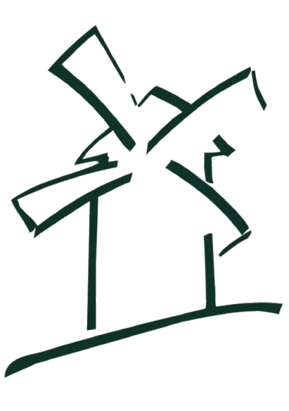 Mühlenhof Golf & Country Club e.V. – Minimalistisches Vektorlogo einer Windmühle.